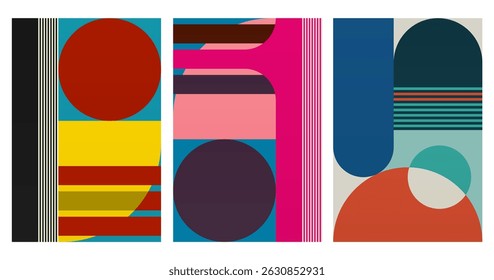 Wall Art Mid Século Chic Geometric Abstract Shape Illustrations. Pop Art Retrato decorativo Boho Fundo colorido
