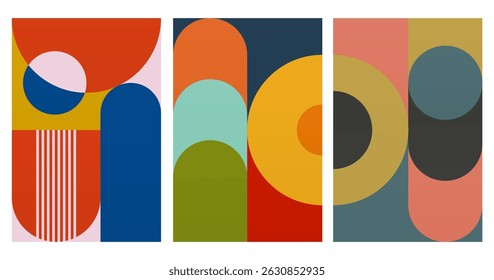 Wall Art Mid Século Chic Geometric Abstract Shape Illustrations. Pop Art Retrato decorativo Boho Fundo colorido