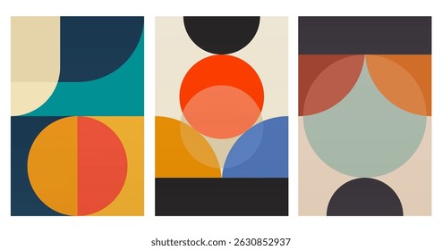 Wall Art Mid Century Chic Geometric Abstract Shape Illustrations. Pop Art Decorative Portrait Boho Colorful Background