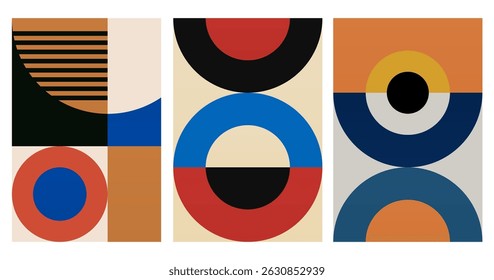 Wall Art Mid Século Chic Geometric Abstract Shape Illustrations. Pop Art Retrato decorativo Boho Fundo colorido