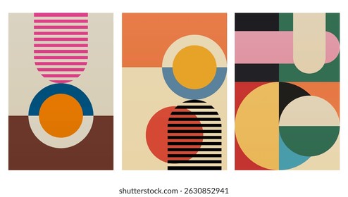 Wall Art Mid Século Chic Geometric Abstract Shape Illustrations. Pop Art Retrato decorativo Boho Fundo colorido