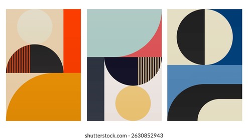 Wall Art Mid Século Chic Geometric Abstract Shape Illustrations. Pop Art Retrato decorativo Boho Fundo colorido