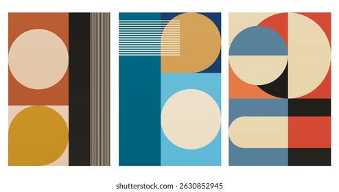 Wall Art Mid Século Chic Geometric Abstract Shape Illustrations. Pop Art Retrato decorativo Boho Fundo colorido