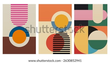 Wall Art Mid Century Chic Geometric Abstract Shape Illustrations. Pop Art Decorative Portrait Boho Colorful Background