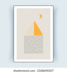 Wall art modern hipster style. Vector template with elements of primitive shapes. Poster with minimal geometric design.