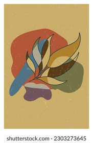 Wall Art, poster, canvas design. Abstract contemporary style leaf branch. Ready for printing and for home interior decoration