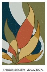 Wall Art, poster, canvas design. Grungy contemporary style leaf branch. Ready for printing and for home interior decoration