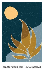 Wall Art. Poster. Canvas design. Grungy texture contemporary style  leaf branch or floral. Ready for printing and for home interior decoration