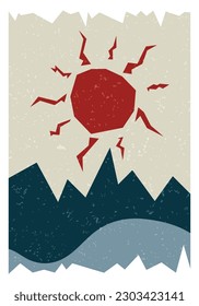 Afiche de Wall Art. Diseño de lienzo. Montaña de estilo contemporáneo y puesta de sol. Listo para imprimir y para la decoración interior del hogar