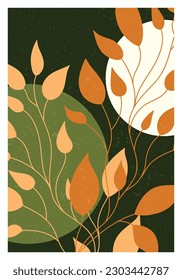 Afiche de Wall Art. Diseño de lienzo. Hojas de estilo contemporáneo, ramas de árboles y plantas. Listo para imprimir y para la decoración interior del hogar