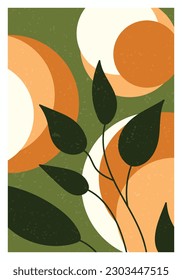 Wall Art. Poster. Canvas design. Contemporary style tree branches, leaves and plants. Ready for printing and for home interior decoration