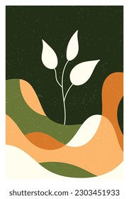 Afiche de Wall Art. Diseño de lienzo. Plantas de estilo contemporáneo, ramas de árboles y hojas. Listo para imprimir y para la decoración interior del hogar