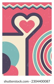 Wall Art. Poster. Canvas design. Heart symbol of love in retro style. Ready for printing and for home interior decoration