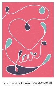 Wall Art. Poster. Canvas design. Heart symbol of love and text in retro color. Ready for printing and for home interior decoration