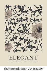 Wall art posters, brochure, decoration, flyer templates. Organic botanical floral branches hand drawn design, wallpaper. Graphic vintage vector plants illustration, pastel colors, elegant background.