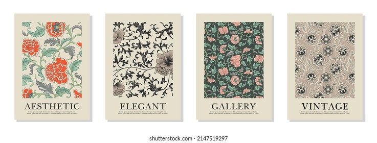 Wall art posters set, brochure, decoration, flyer templates. Organic botanical floral branches hand drawn design, wallpaper. Graphic vintage vector plants illustration, elegant background.