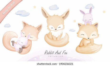 Wall Art Print Cute Animal Rabbit And Fox