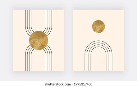 Impresiones de arte mural con líneas de luna y arco iris. Afiches de diseño de Boho de mediados del siglo XX	