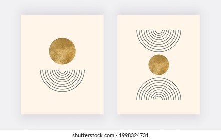 Wall art prints with moon and rainbow lines. Boho mid century design
