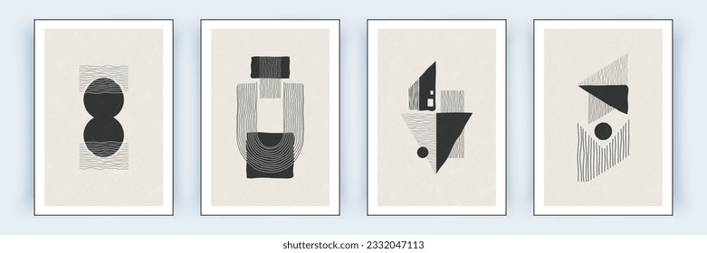 Wall art set. Creative artistic minimalist compositions. Wall art modern hipster style. Vector illustration