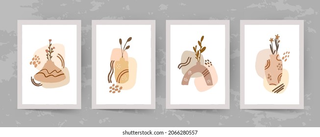 Wall art shapes and leaf boho modern minimalist clipart  Abstract 