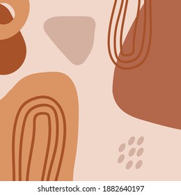 Wall art vector. Earth tone boho line art drawing with abstract shape. Abstract  Art design for wall prints, canvas prints, posters, home decor, cover, wallpaper.