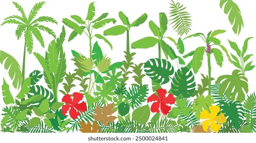 Wall Art Vector Illustration, Jungle Palms Wallpaper Mural,  Botanic landscape Wall paper Design. 