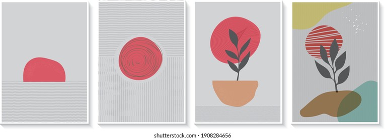 Wall Art Vector Set , Abstract Boho Wall Art, Minimalist Design Poster, Postcard