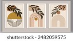 Wall art vector set. Foliage line art drawing with abstract shape. Abstract Plant Art design for print, cover, wallpaper, Minimal and natural wall art. Vector illustration.