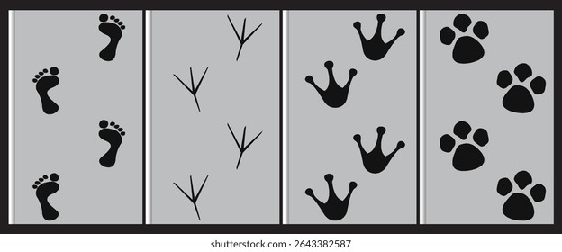 Wall art vector set. Footprint line art with abstract shapes. , covers, wallpapers, minimalist and natural wall art. Vector illustration