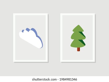 conjunto de vectores de arte mural. dibujo de líneas con forma abstracta. Resumen Diseño de arte vegetal para impresión, cubierta, papel pintado, arte de pared mínimo y natural. Ilustración vectorial.