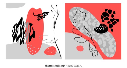 Wall art vector set. Line art drawing with abstract shapes. Abstract Art design for print, cover, wallpaper, Minimal and natural wall art. Vector illustration.