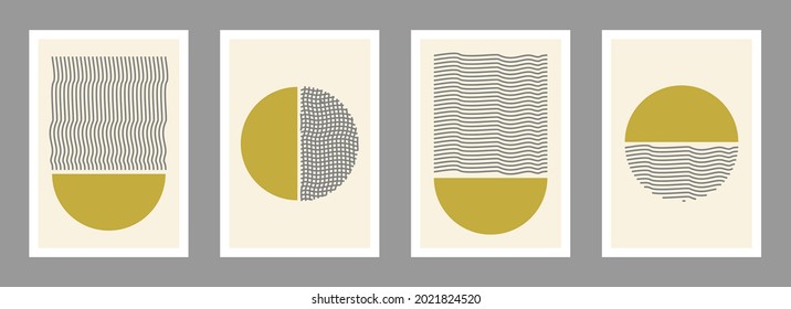 Wall art vector set. Sun line art drawing with abstract shape. Art design for print, cover, wallpaper, Minimal and natural wall art. Vector illustration.