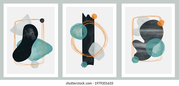 Wall art watercolor minimalistic abstract art background . Abstract design doodles various shapes. modern art isolated vector graphic. minimalistic geometric frames hand drawn, vector illustration