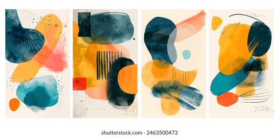 Wall art watercolor minimalistic abstract art background . Abstract design doodles various shapes. modern art isolated vector graphic. minimalistic geometric frames hand drawn, vector illustration