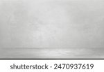 Wall Background With Floor, Concrete Texture And Cement Gray Marble Room. Grey Brick Empty Grunge Plaster Minimal 3D Gallery Surface With Dark Studio, Horizontal Display Space And Loft Interior