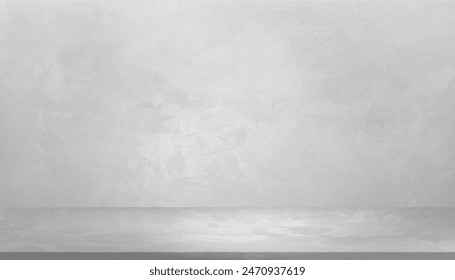 Wall Background With Floor, Concrete Texture And Cement Gray Marble Room. Grey Brick Empty Grunge Plaster Minimal 3D Gallery Surface With Dark Studio, Horizontal Display Space And Loft Interior