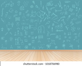 wall background template with science hand draw icon
