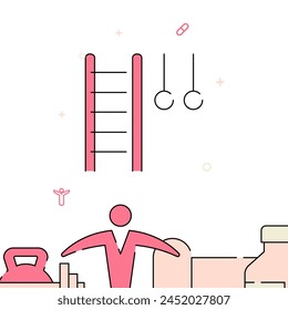 Wall bars and gymnastic rings filled line vector icon, simple illustration, related bottom border.