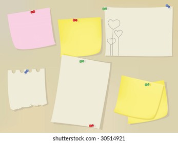 Wall with blank memo notes and pictures