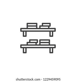 Wall bookshelf with books outline icon. linear style sign for mobile concept and web design. Book shelf simple line vector icon. Symbol, logo illustration. Pixel perfect vector graphics