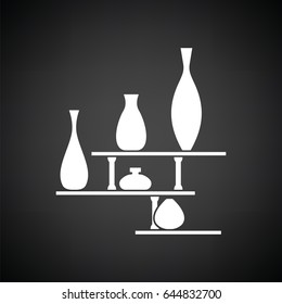 Wall bookshelf icon. Black background with white. Vector illustration.