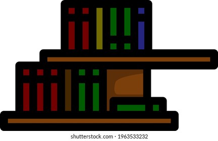 Wall Bookshelf Icon. Editable Bold Outline With Color Fill Design. Vector Illustration.