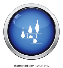 Wall bookshelf icon. Glossy button design. Vector illustration.