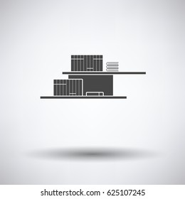 Wall bookshelf icon on gray background, round shadow. Vector illustration.