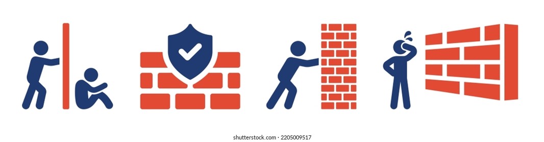 Wall brick block icon set. Blockage symbol vector illustration.