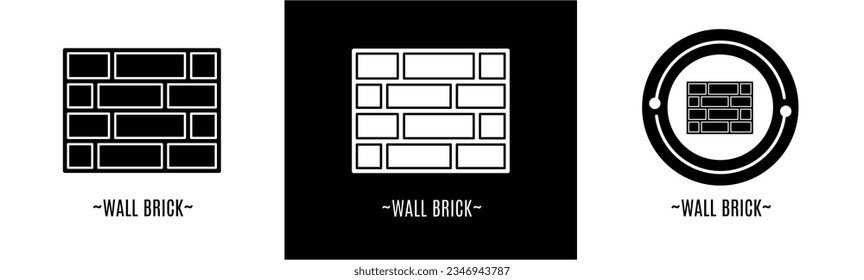Wall brick logo set. Collection of black and white logos. Stock vector.