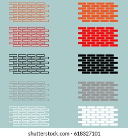 Wall of brick red orange black grey white set.