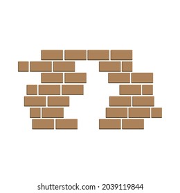 wall bricks of brown color cracked in white background