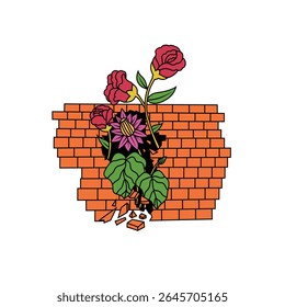 wall broken flower color illustration vector